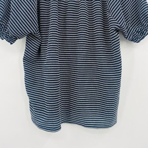 Madewell Texture & Thread Size Small Navy Blue & White Striped Peasant Top - Picture 9 of 10